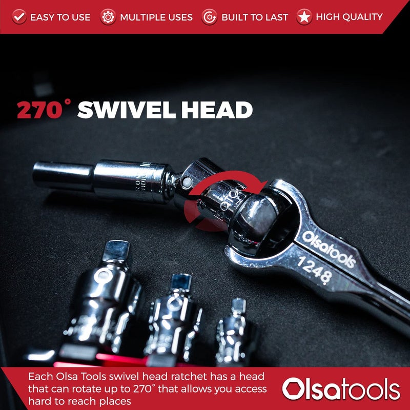 Olsa Tools 90T Swivel Head Ratchet Wrench Set, 3-Piece, Chrome Vanadium Steel, 270 Degree Rotation, Ideal for Tight Spaces - Image 4